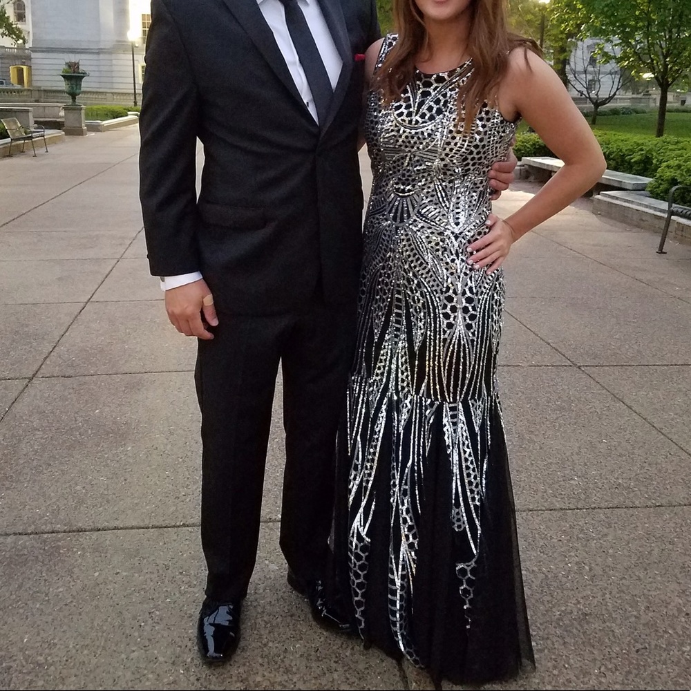Calvin Klein Open Back Sequin Mermaid Gown Prom