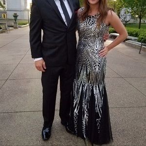 Calvin Klein Open Back Sequin Mermaid Gown Prom