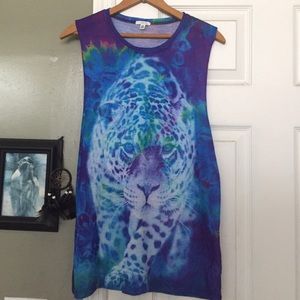 Tie Dye Leopard Cut Off Tee