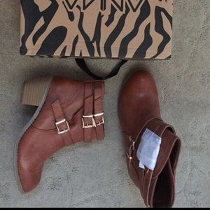 Brown heeled booties