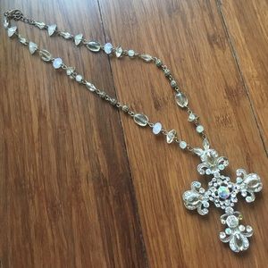 Large rhinestone embellished cross short necklace