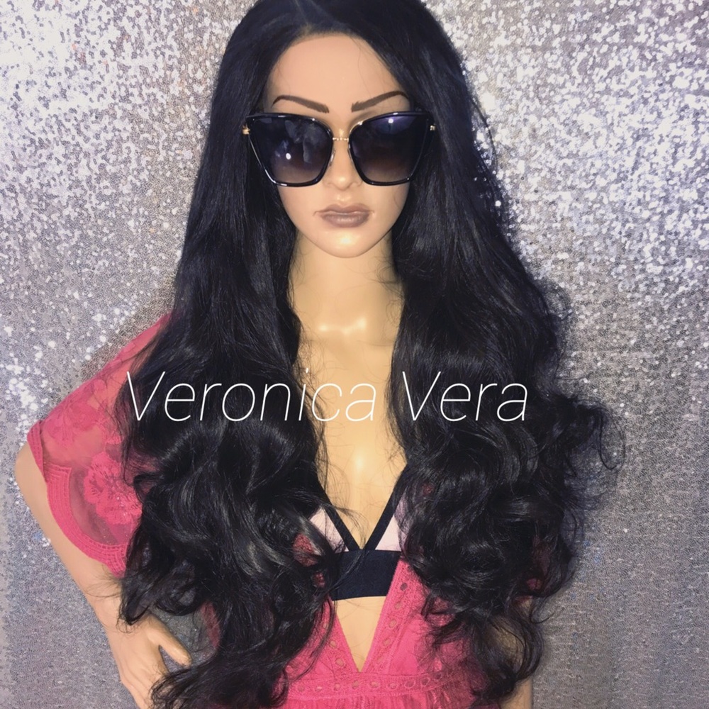 Front lace wig 24" human hair blend long wavy luxy
