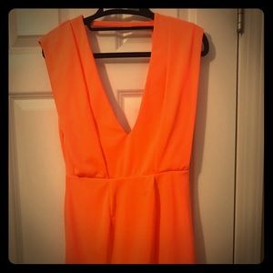 An orange mini dress