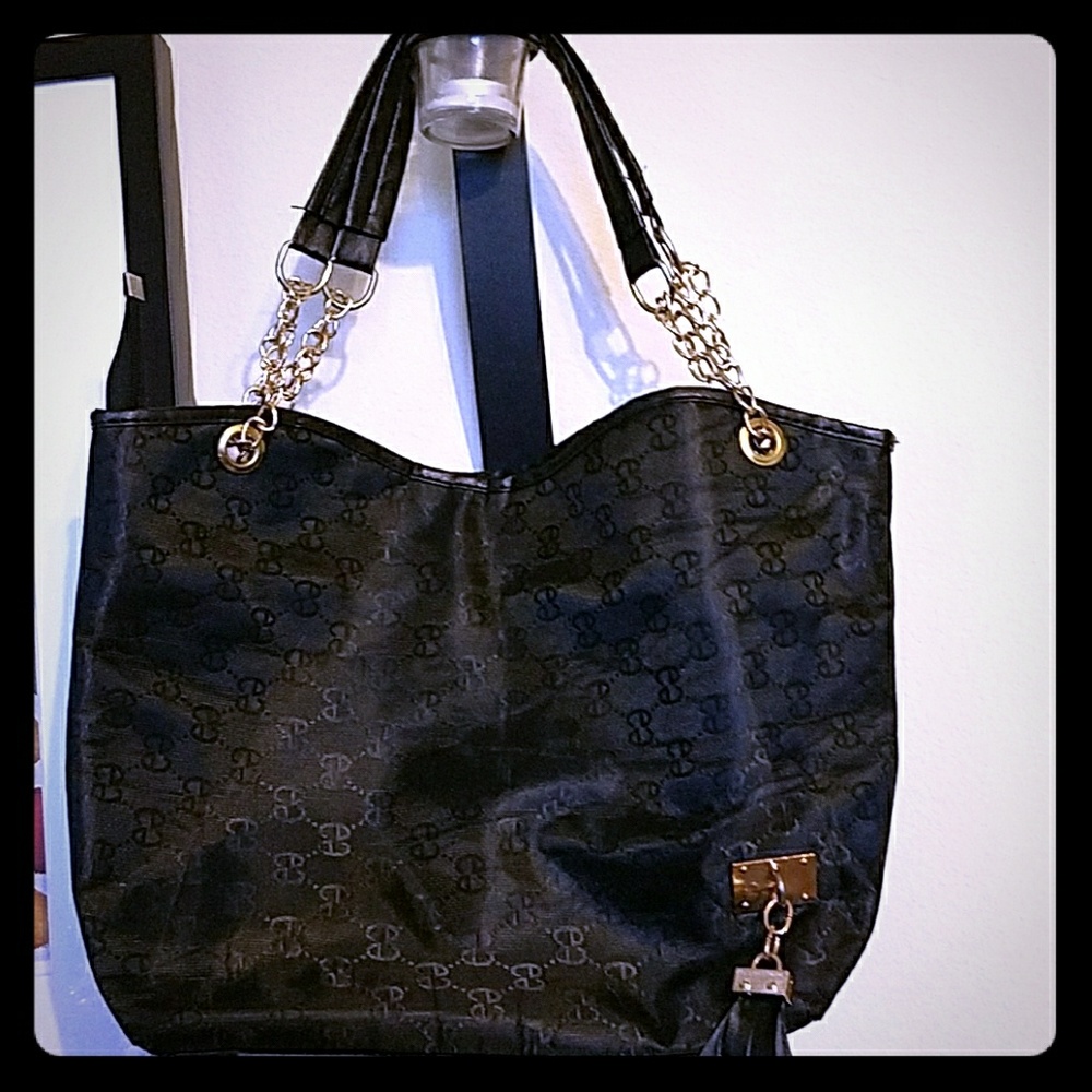 Black vinyl handbag