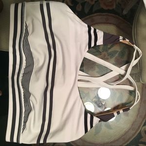 White and grey stripped sports bra size medium