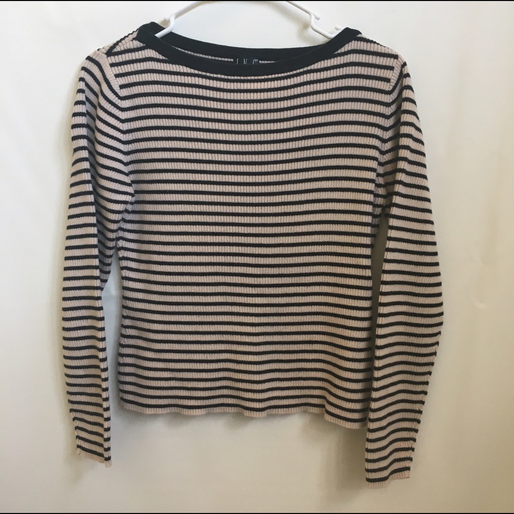 INC Tan and Navy blue stripe sweater, Boat neck MP