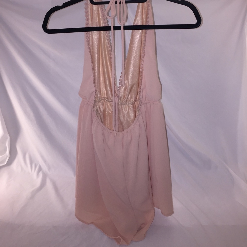 Deep V Neck Blush Pink Backless Halter Romper - Picture 2 of 5