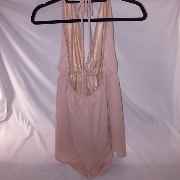 Deep V Neck Blush Pink Backless Halter Romper - Picture 2 of 5