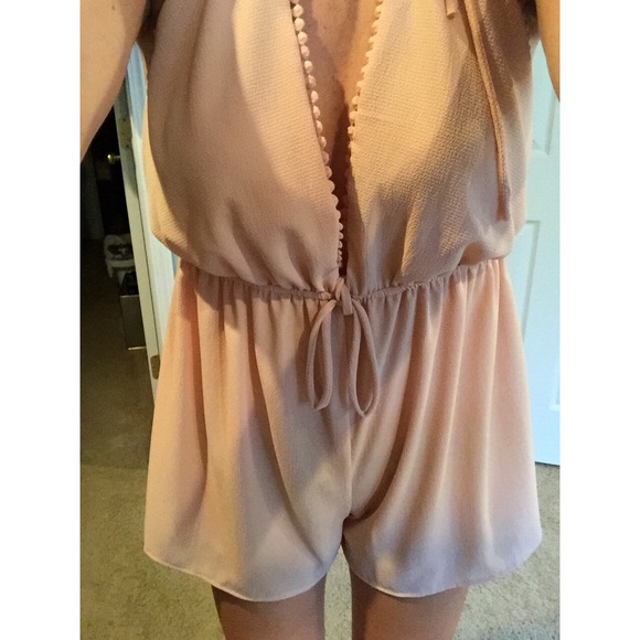 Deep V Neck Blush Pink Backless Halter Romper - Picture 5 of 5