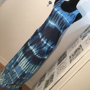 Blue & White Body Con Tie Dye Maxi