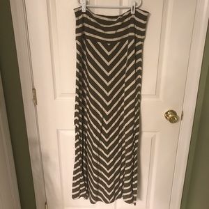 Olive green striped maxi skirt