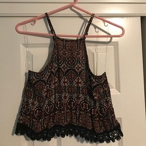 Patterned tank top with lace bottom