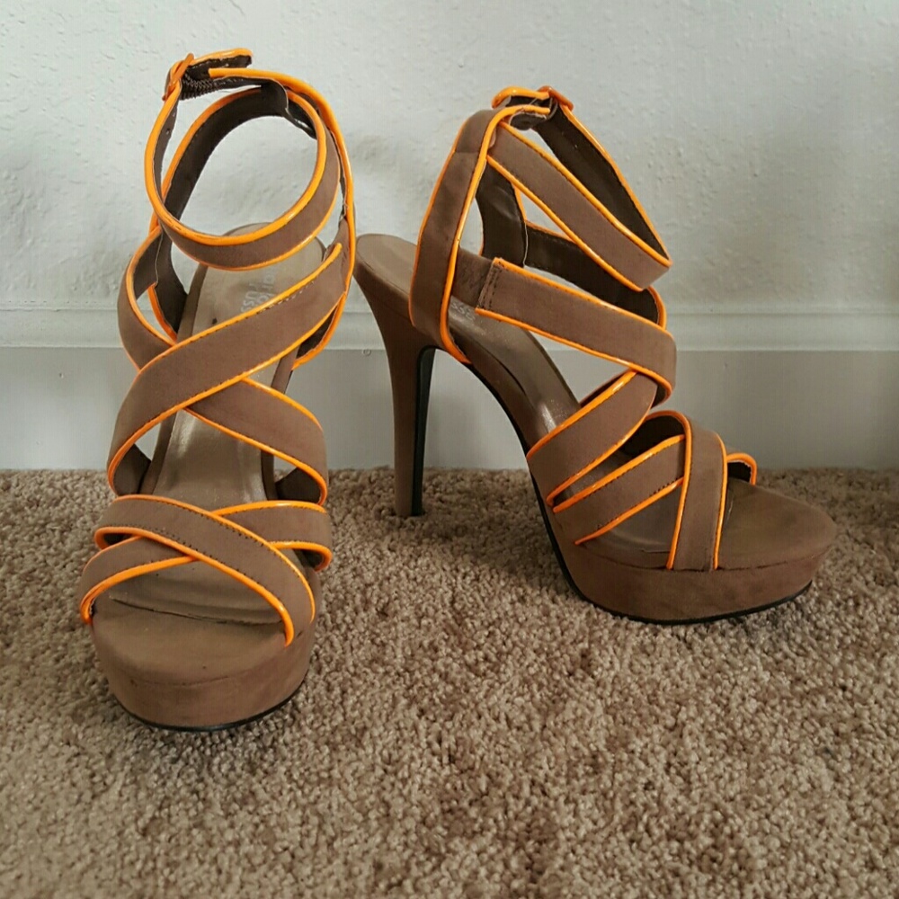 Tan & Orange Strap Heels
