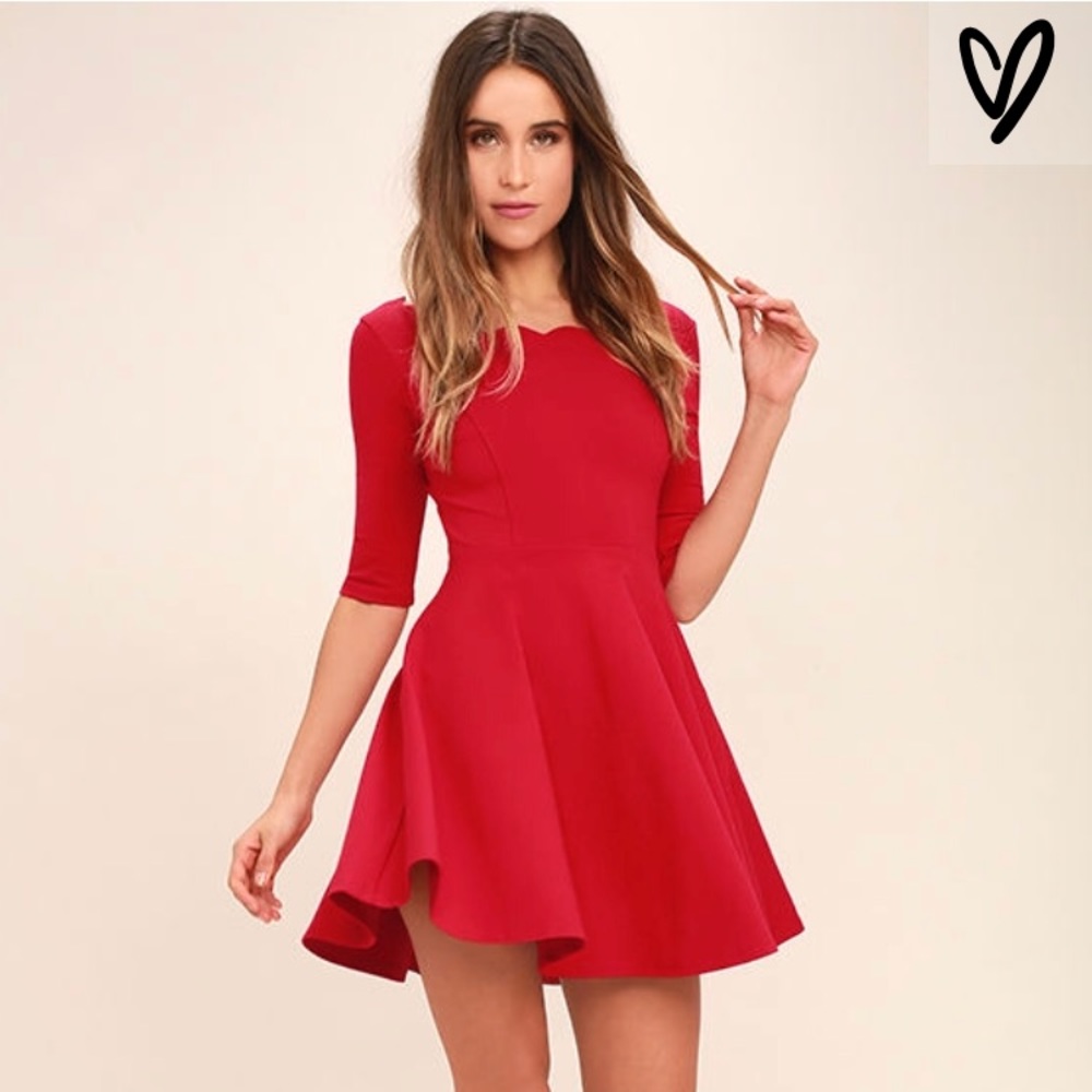Lulu's Scalloped Red Dress Size Large