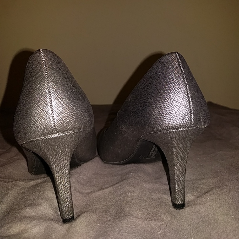 Grey and black heels