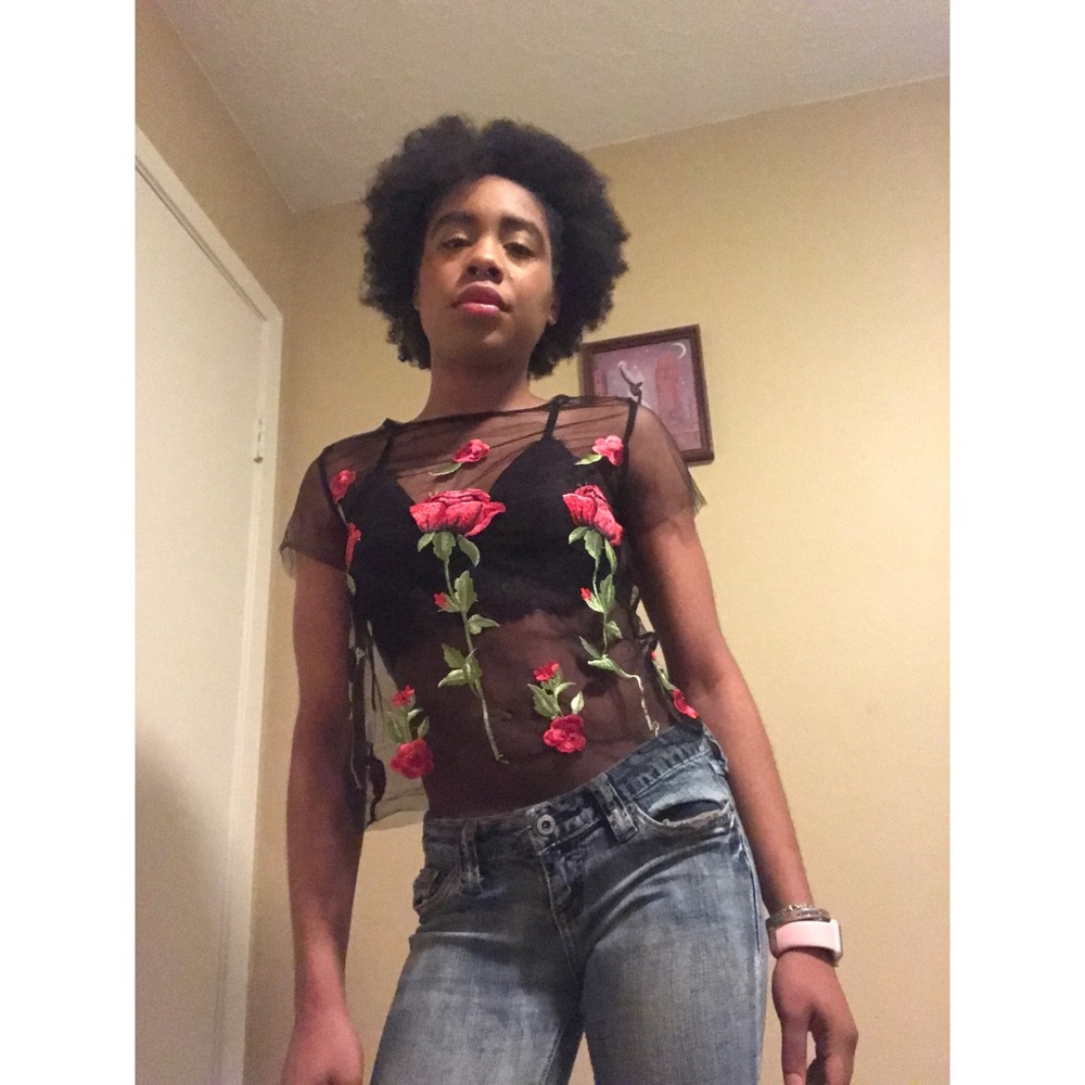 Rose Embroidered Mesh Shirt