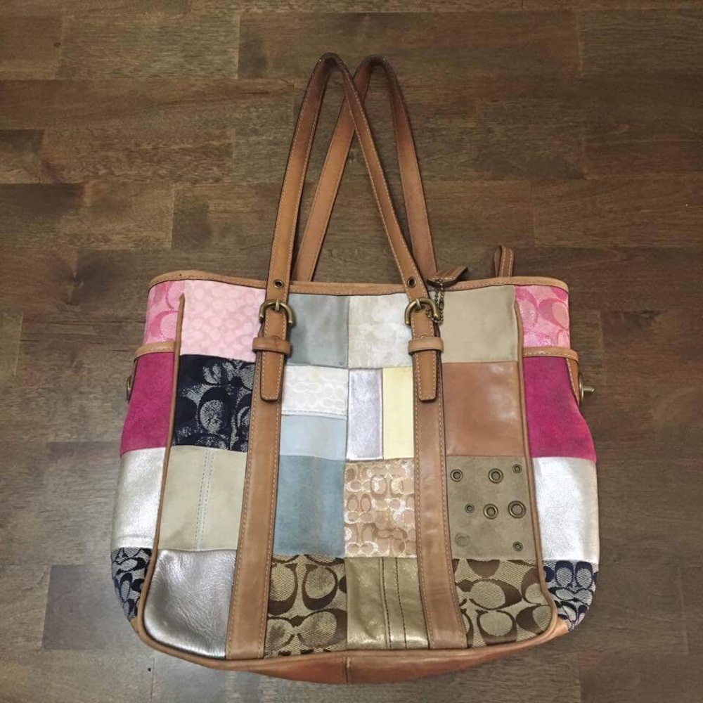 Coach sign. patchwork leather shoulder satchel