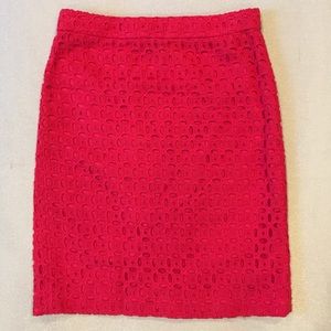 J. Crew No. 2 Pencil Skirt Ultra Eyelet in Red