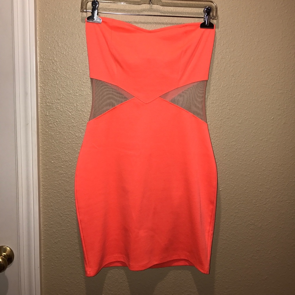Neon Peach Cutout strapless Dress
