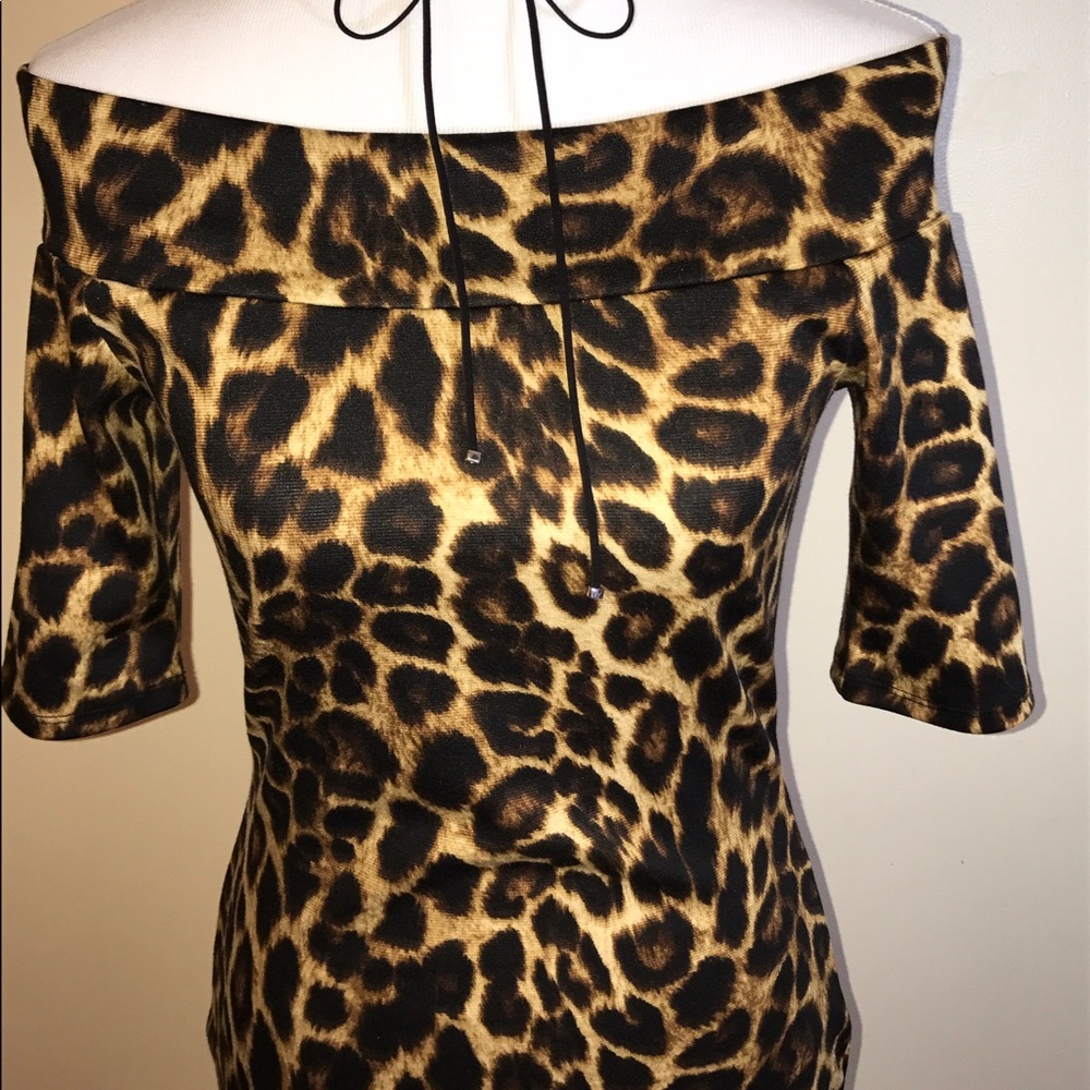 Kitty leopard print off shoulder sexy dress pinup - Picture 4 of 4