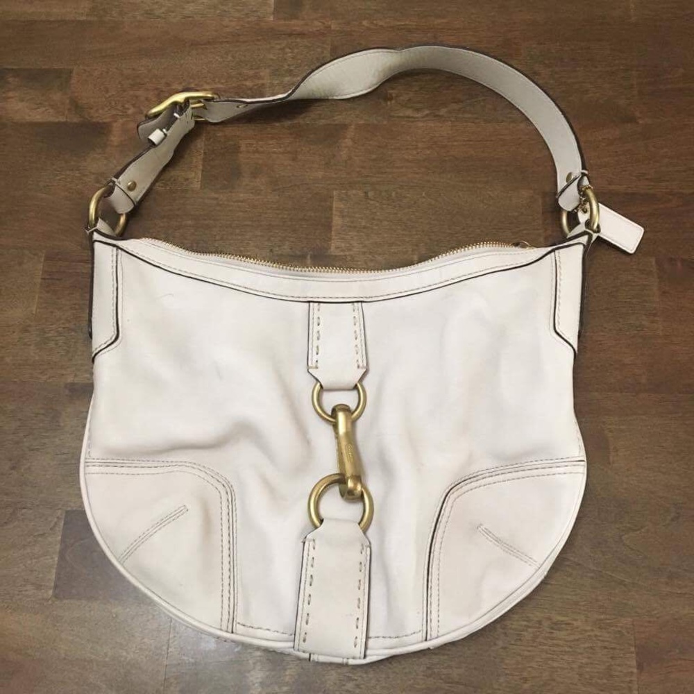 Coach Hampton camel white leather hobo