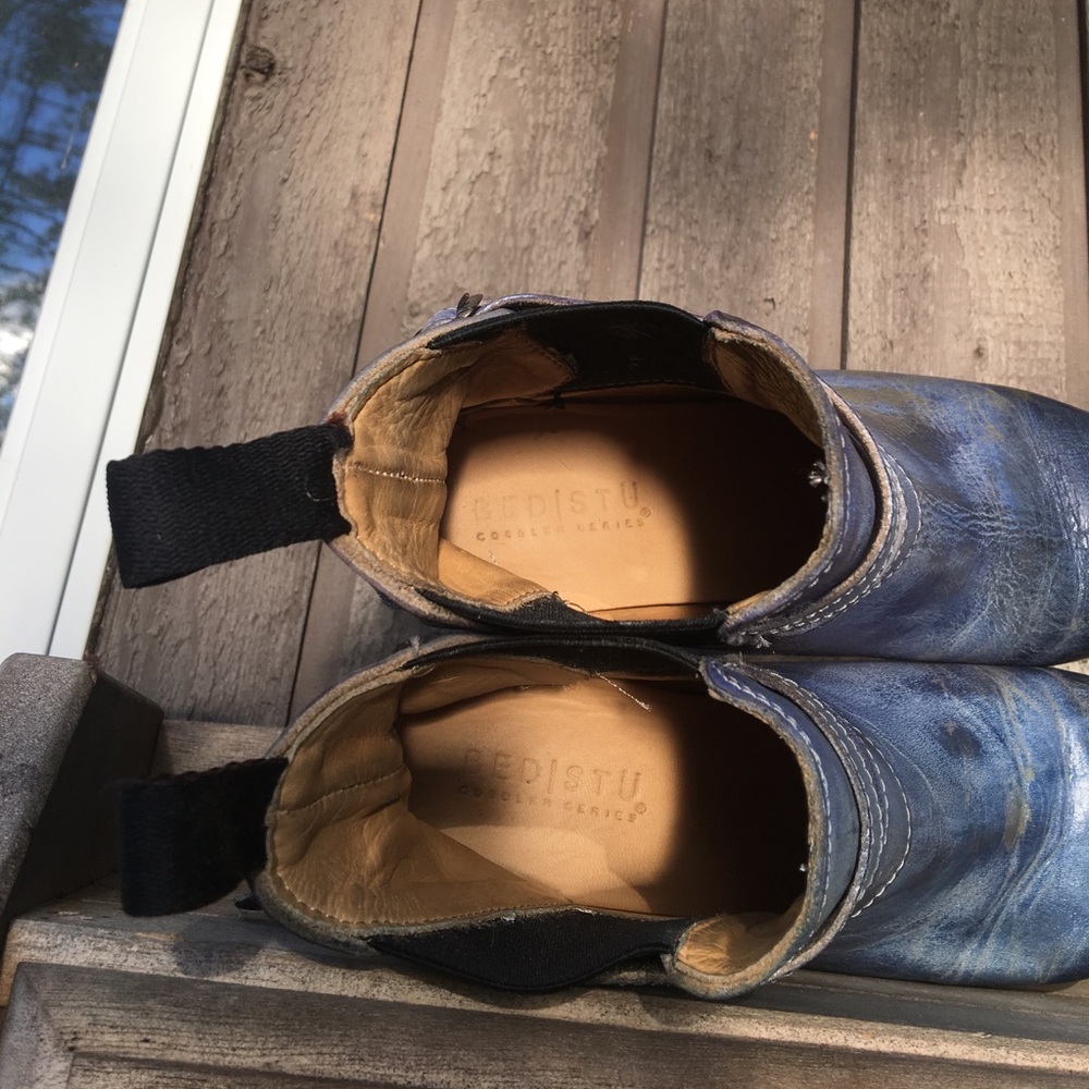 BED STU Boots Rare RAVINE Booties Blue Leather Buckles Elastic Size 8 - Picture 10 of 12
