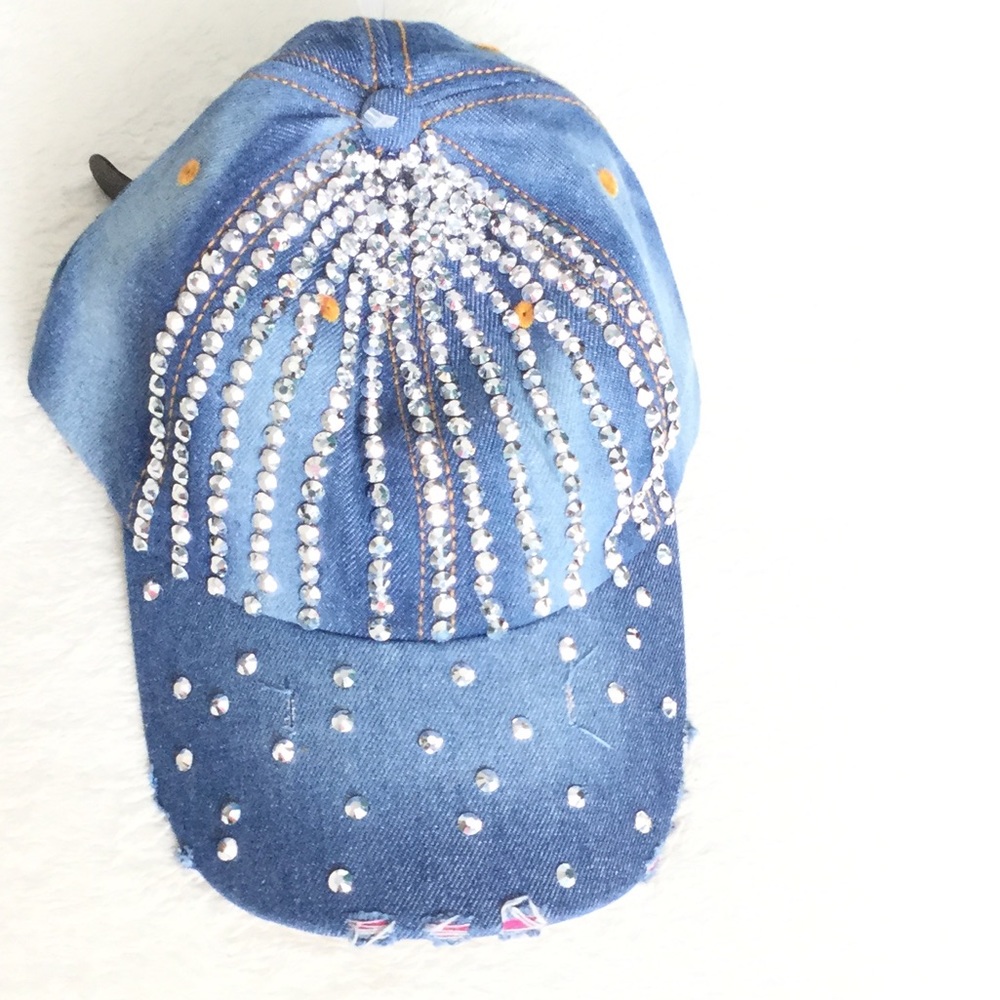 MAGID  HAT  Embellished Distressed Denim Hat