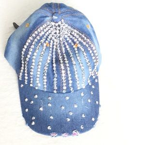 MAGID  HAT  Embellished Distressed Denim Hat