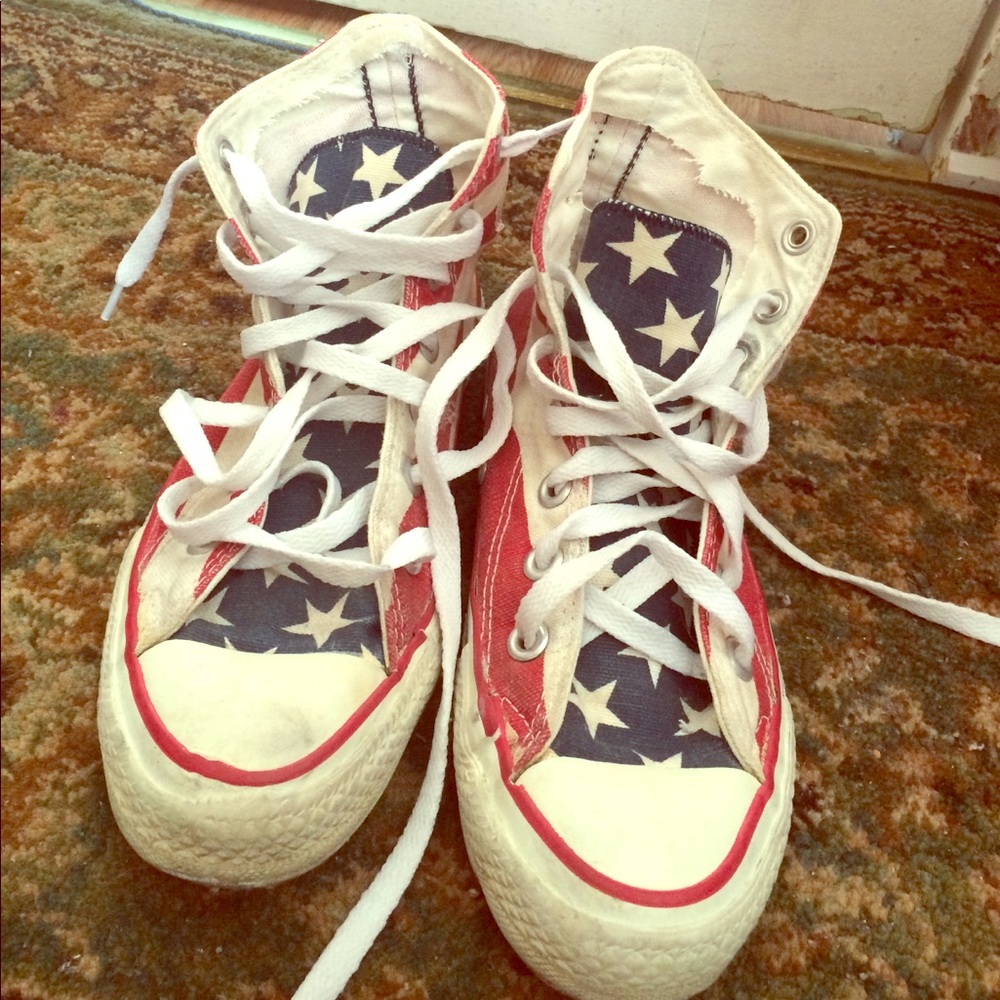 True vintage American flag high top converse