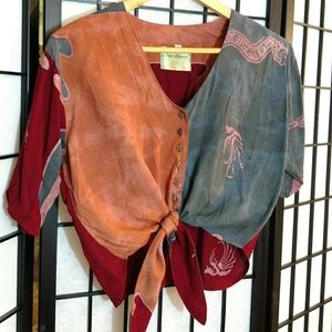 Authentic Batik Crop Top Tie Waist OS