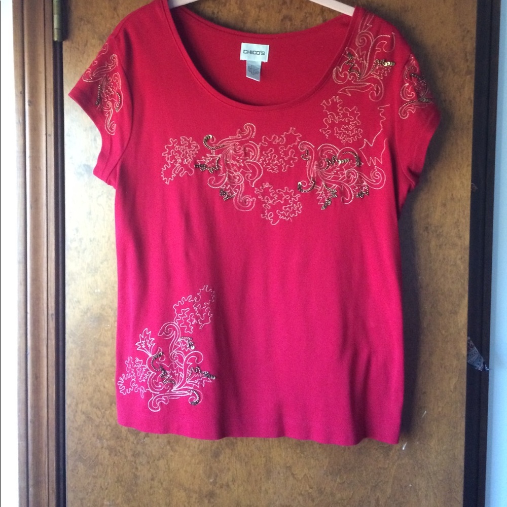 Chico's red gently used embroidered tee