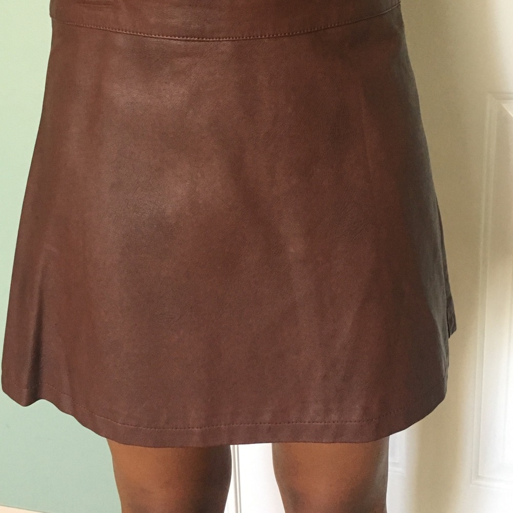 Brown faux leather skirt.