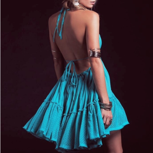 Blue Swingy Halter DRESS Sundress NEW - Picture 2 of 5