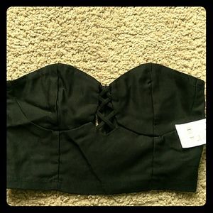 Black slim fit crop lacetop