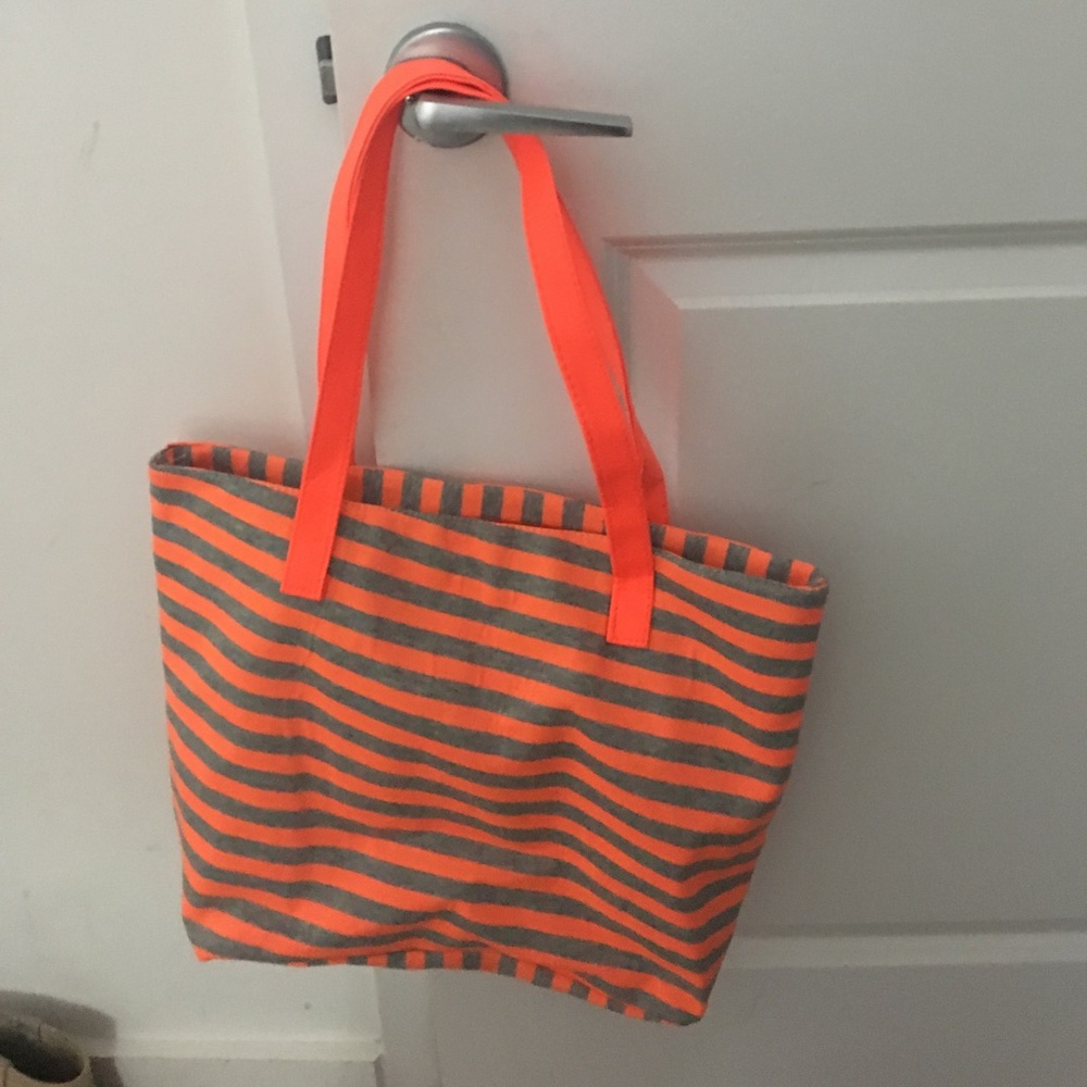 Orange and gray striped tote