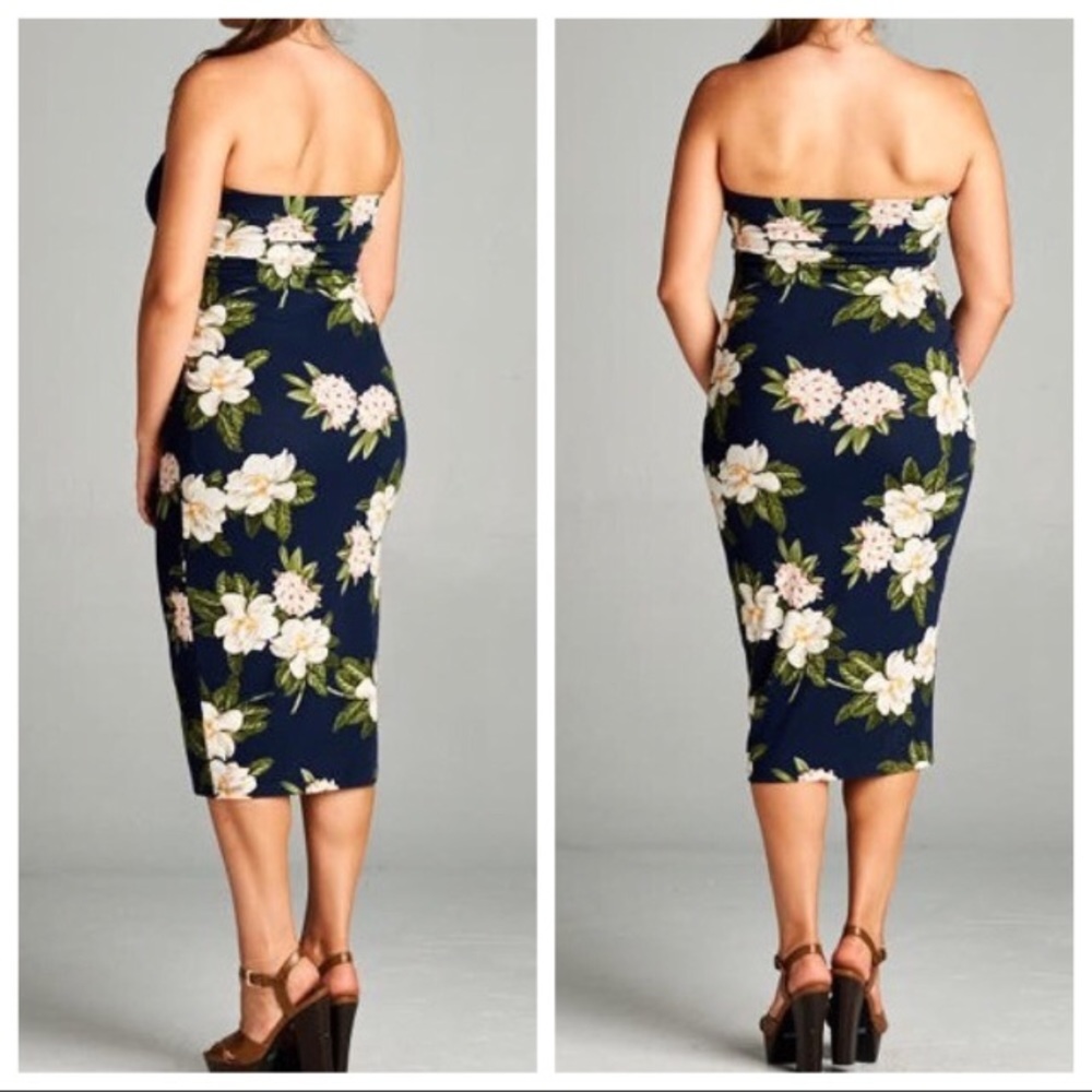 🌼NWT Plus Size Stretch Floral Print Midi Dress - Picture 2 of 3