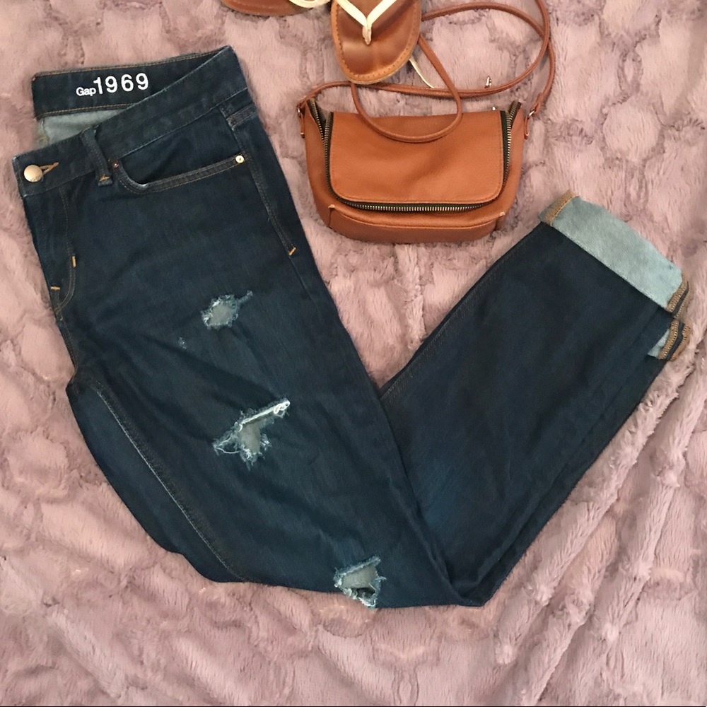 Real straight dark wash jeans by Gap