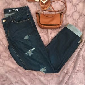 Real straight dark wash jeans by Gap