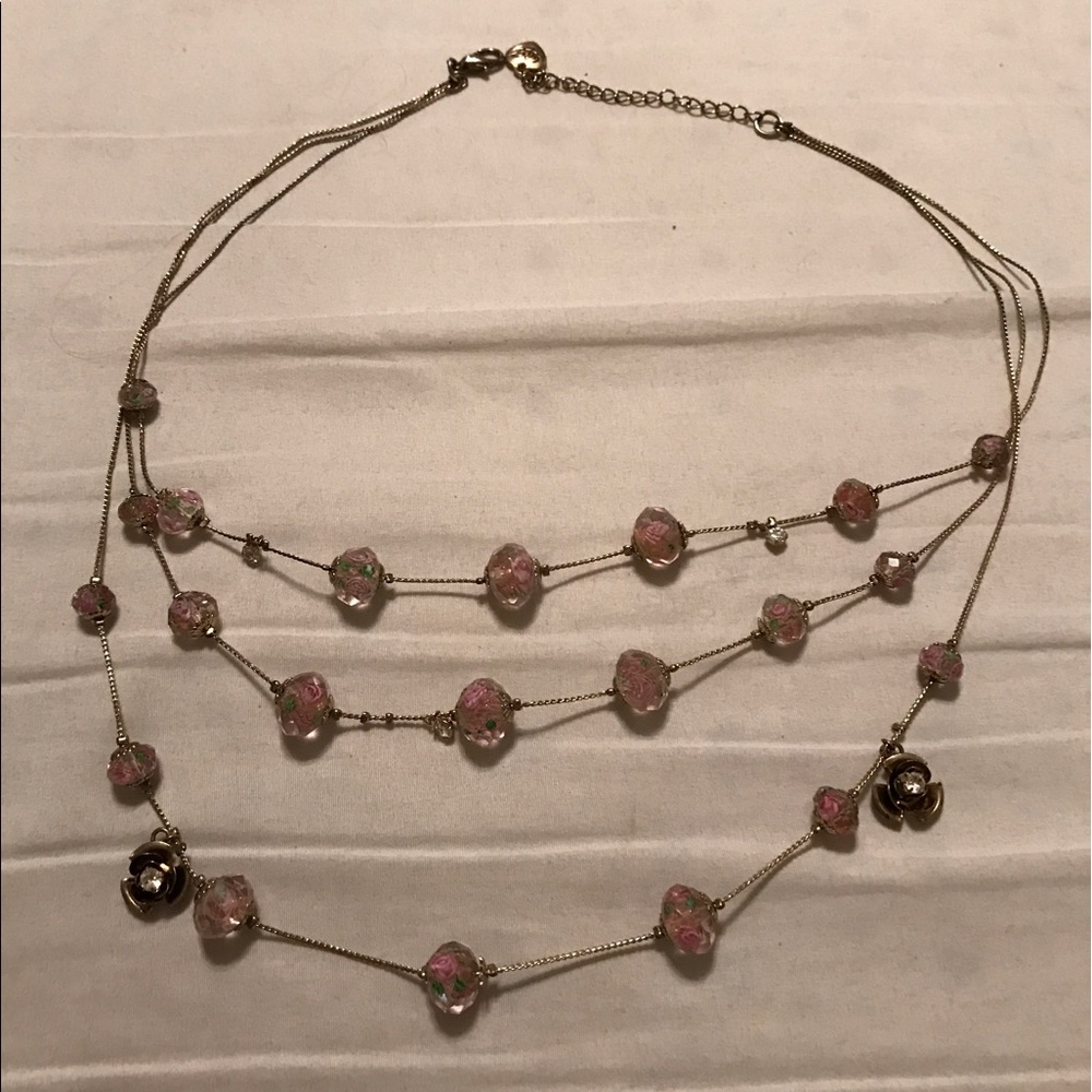 Betsey Johnson pink rose layered necklace