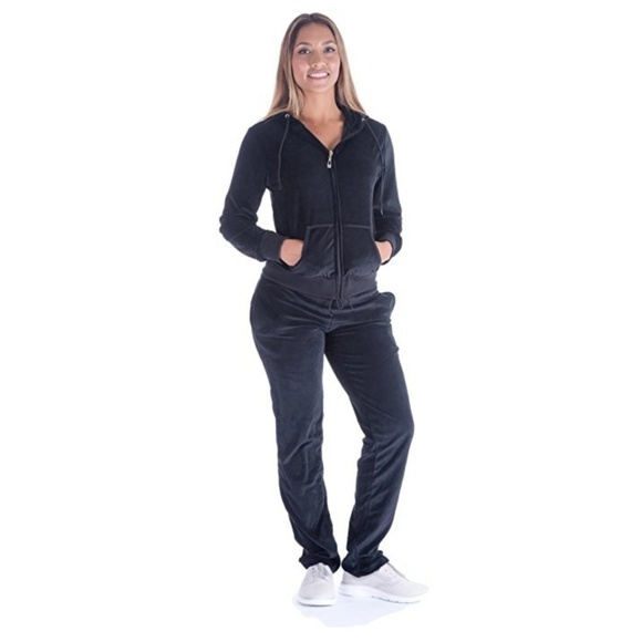 Pants - Women’s 2 Piece Velour Hoodie & Pant Tracksuit Set