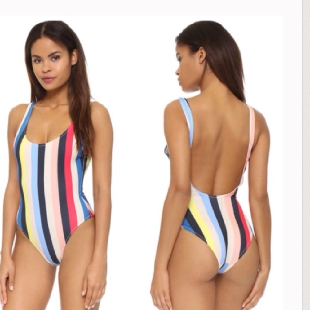 Striped one piece scoop back swimsuit.