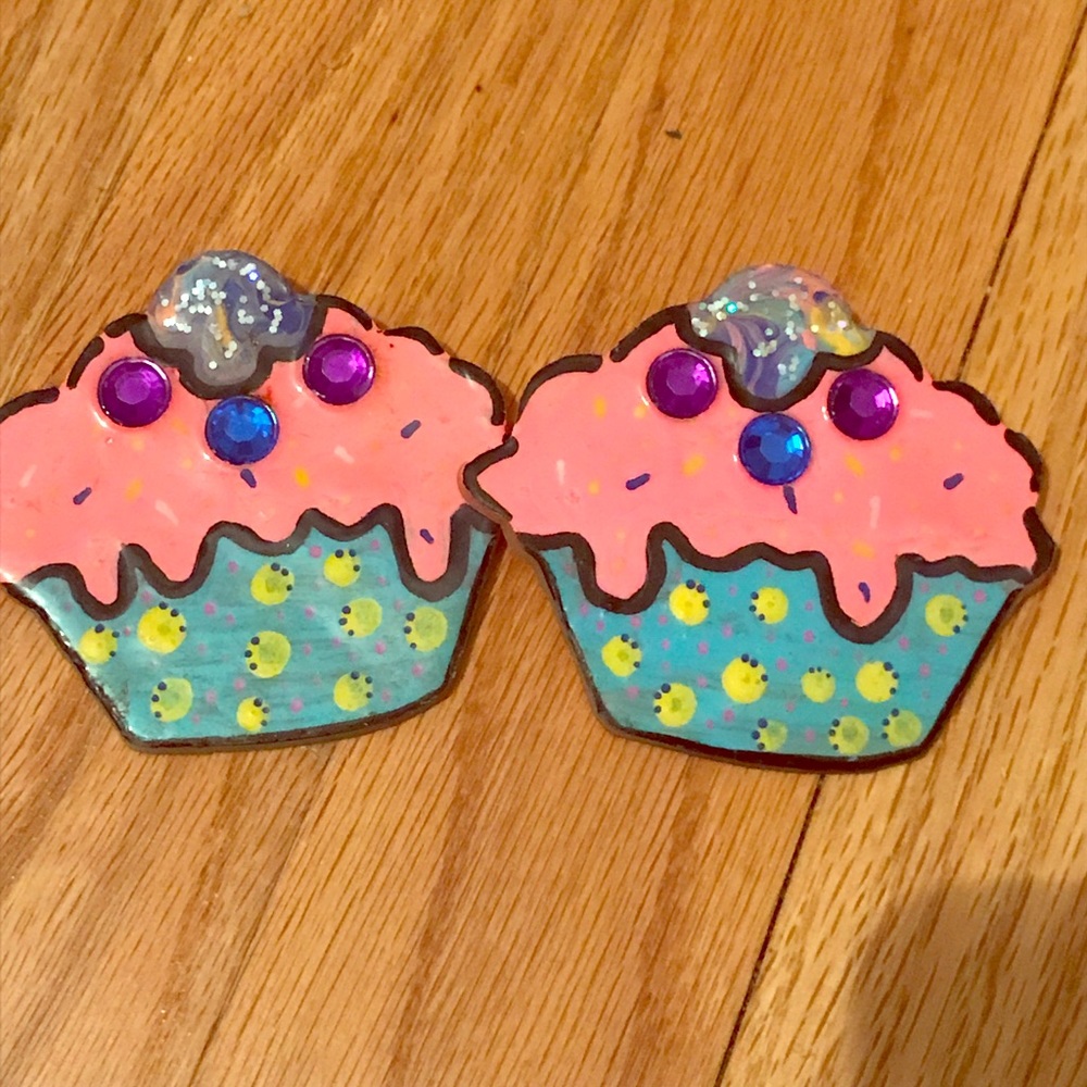 Handpainted Cupcake Earrings