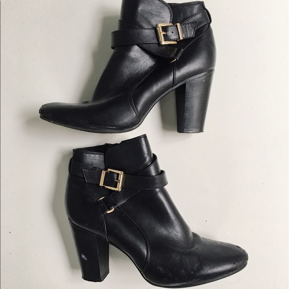 Black Ankle Boots Booties with Gold Buckle