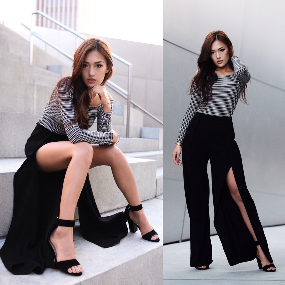 Black Wide leg pants w/ front slits