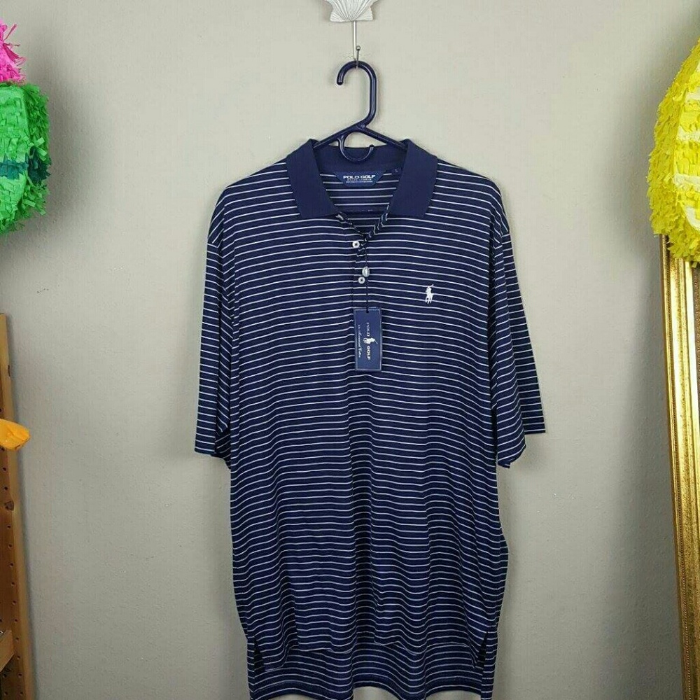Golf polo navy blue with stripes