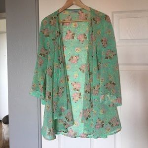 💕beautiful breezy mint and pink floral kimono