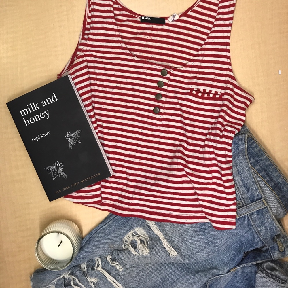 BDG striped crop top with decorative buttons