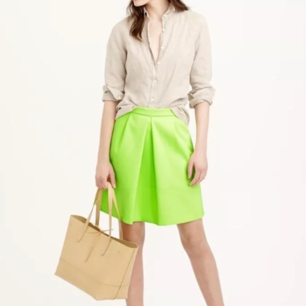 J. Crew Neon Green Pleated Mini Skirt sz 6