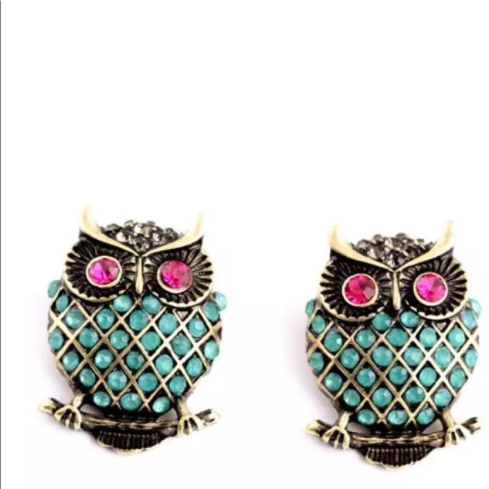🦉BETSEY JOHNSON VINTAGE RHINESTONE STUD EARRINGS!