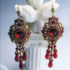 Red Swarovski chandelier earrings